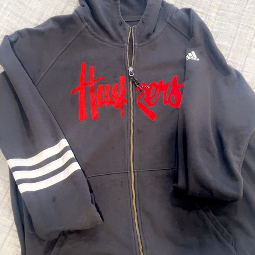 Adidas Black Hoodie with Red Huskers Logo